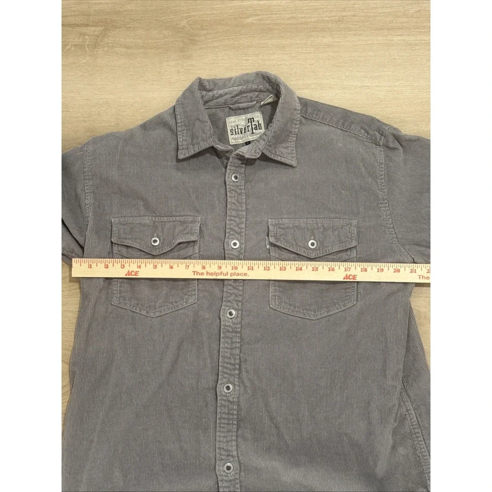 Levi's Silver Tab Gray Corduroy Long Sleeve Shirt Men's A Loose Fit 2 Pocket